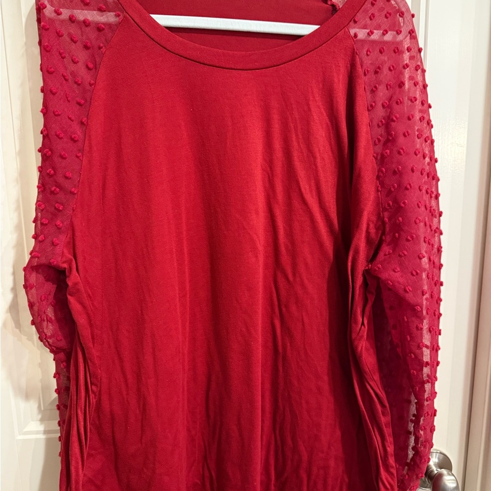BloomChic Red Textured Sleeve Sweatshirt
